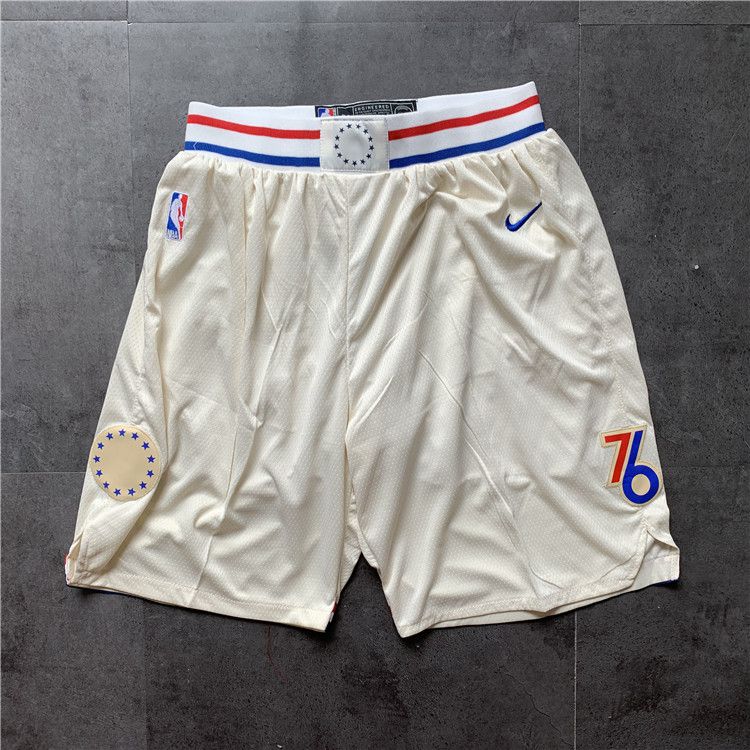 Men NBA Philadelphia 76ers Cream Shorts 0416